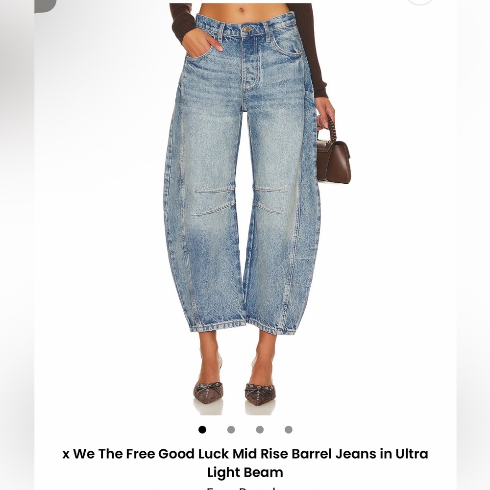 Free People x We The Free Good Luck Mid Rise Barrel Jeans in Ultra Light Beam 26 - Picture 9 of 9
